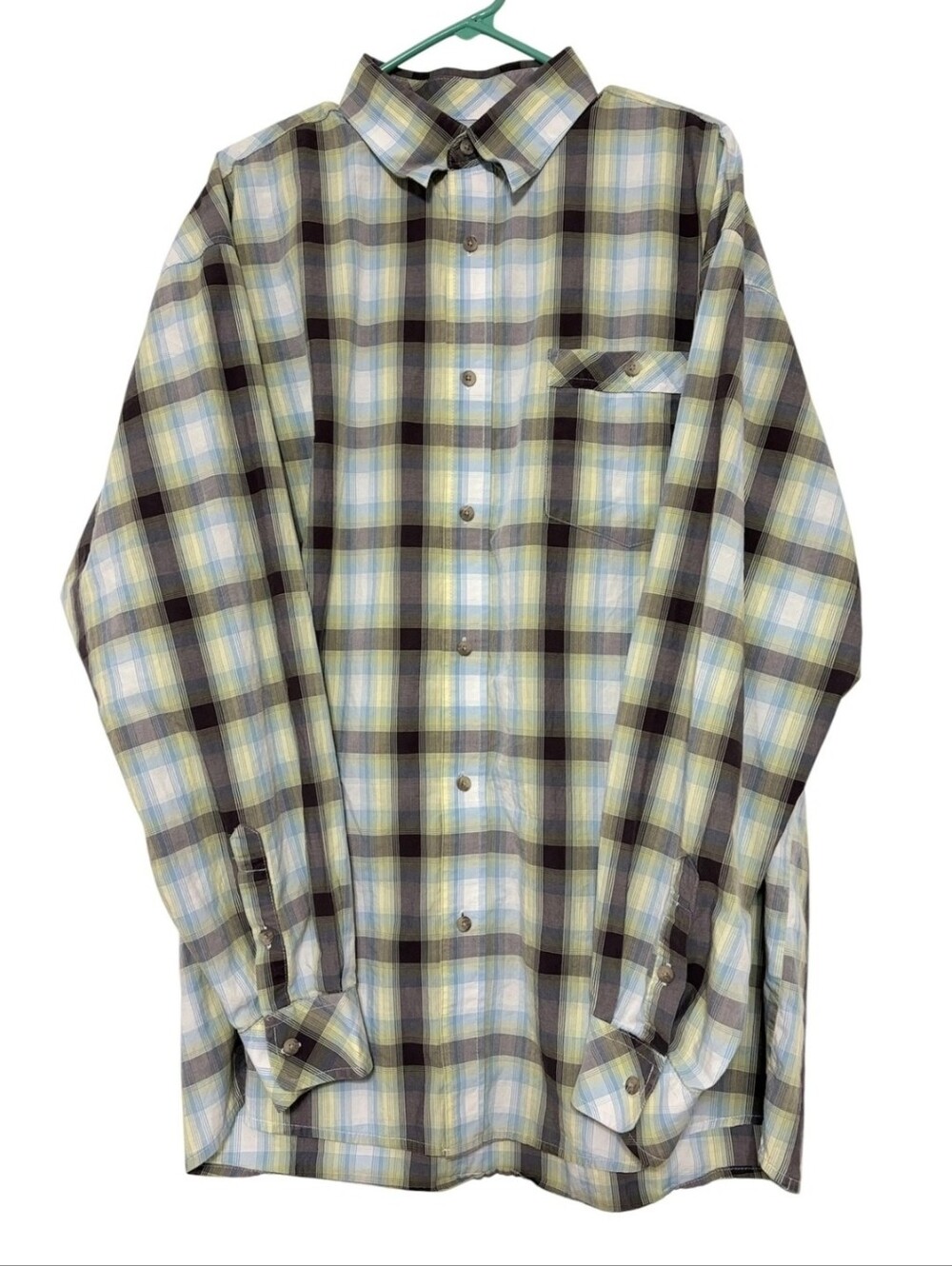 Wrangler 20x Mens Button Down Long Sleeve Shirt Plaid Green Gray Size XL